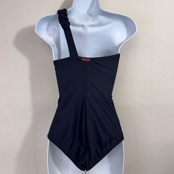 S-Mode Womens Braided Trim One Shoulder One Piece Swimsuit Black Small - Picture 3 of 5